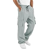 Runcati Mens Cargo Pants Hiking Athletic Joggers Sweatpants Elastic Waist Drawstring Casual Trousers with Multi Pockets