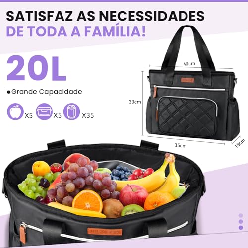 INSMEER Bolsa Térmica Grande Feminina 20L (35 Latas), Lancheira Portátil para Adultos, Bolsa de Almoço Impermeável com Abertura Ampla, Mochila Lancheira Reutilizável para Trabalho, Praia, Piquenique