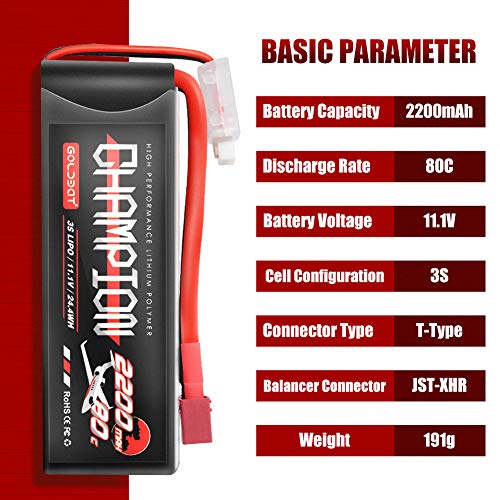 GOLDBAT Champ Rc Akku 3S Lipo Battery 11.1v 80c 2200 RC Lipo Battery Pack with T Deans-Plug for RC Quadcopter Drone… – Bild 4