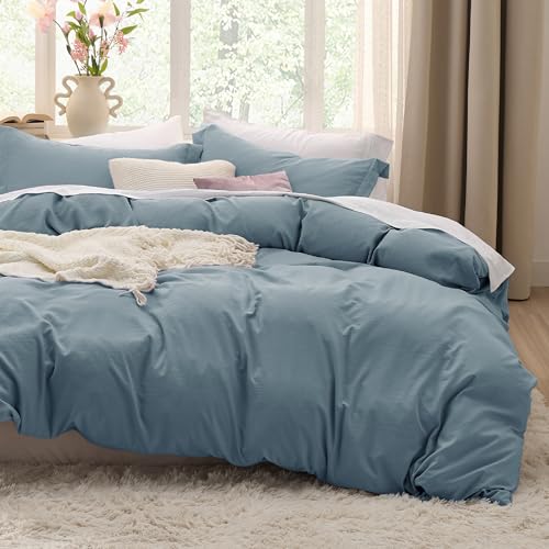 Photo 1 of Bedsure Grayish Blue Duvet Covers Queen Size - Prewashed Cotton-Like Polyester Duvet Cover, Soft Queen Duvet Cover Set 3 Pieces with Zipper Closure, 1 Duvet Cover 90x90 inches and 2 Pillow Shams