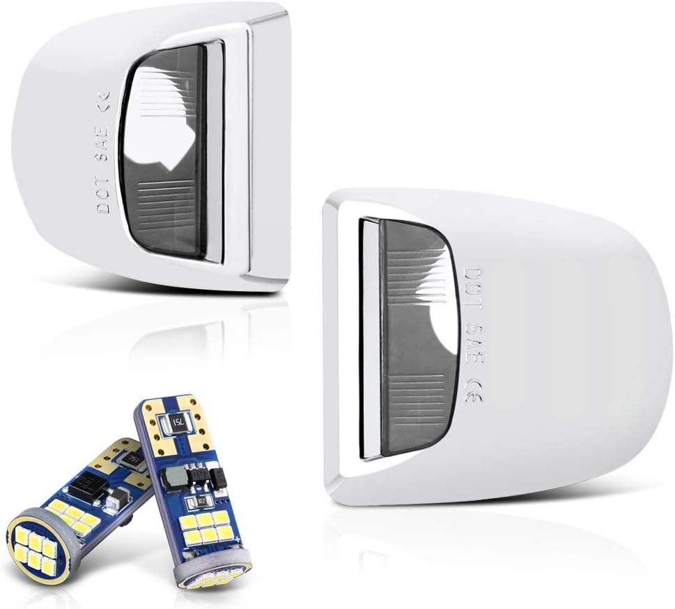 For Chevy Silverado GMC Sierra 1500 2500HD 3500HD Avalanche Cadillac Escalade Tahoe Suburban Traverse Yukon XL OE-Style Chrome License Plate Light Lamp Assembly w/Diamond White SMD T10 LED 194 Bulbs