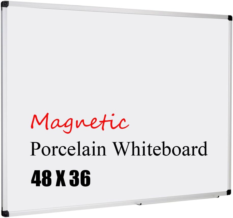 XBoard Porcelain Magnetic Dry Erase Board, 48 x 36 Inch, Aluminum Frame, Office Whiteboard with Removable Marker Tray