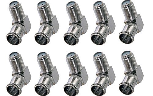 iMBAPrice (Pack of 10) Right Angle Coax F-Jack to F-Quick Push On Plug - Male/Female - Adapter (Support Comcast, Time Warner, Cox Communications, Charter Communications, Verizon FiOS, and AT&T)