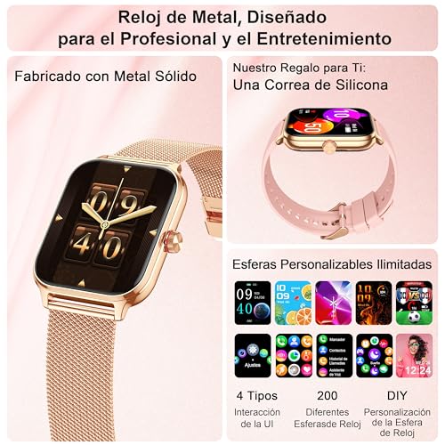 LODIMEKE Women's Smart Watch with Calls and AI Assistant, Whatsapp Notifications, 1.95 Inch Smartwatch with Blood Pressure Monitor/SpO2/Heart Rate Monitor/Sleep, 2 Straps Bracelet Gift iOS Android