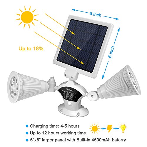 Brizled Upgraded Dual Head Solar Lights Motion Sensor Outdoor, White Solar Spotlights 12 LED Security Light 360 Degree Rotatable Flood Lights for Garage, Driveway and Wall, Warm White, 2 Pack