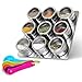 Nellam Stainless Steel Magnetic Spice Jars - Bonus Measuring Spoon Set - Airtight Kitchen Storage Containers - Stack on Fridge to Save Counter & Cupboard Space - 9pc Organizers in Silver