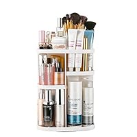 Jerrybox Vanity Organizer 360 Rotation Makeup Organizer Spinning Holder Storage Rack for Countertop, Fits Makeup Brushes, Lipsticks, Square, White