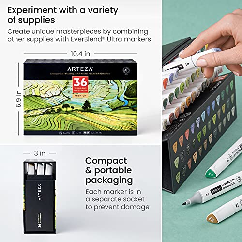 ARTEZA Alcohol Art Markers, Set of 36 Colors, EverBlend Landscape Tones