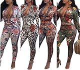 FairBeauty Women's Jumpsuits 2 Piece Outfits Floral Bodycon Tops Pants Sweatsuits