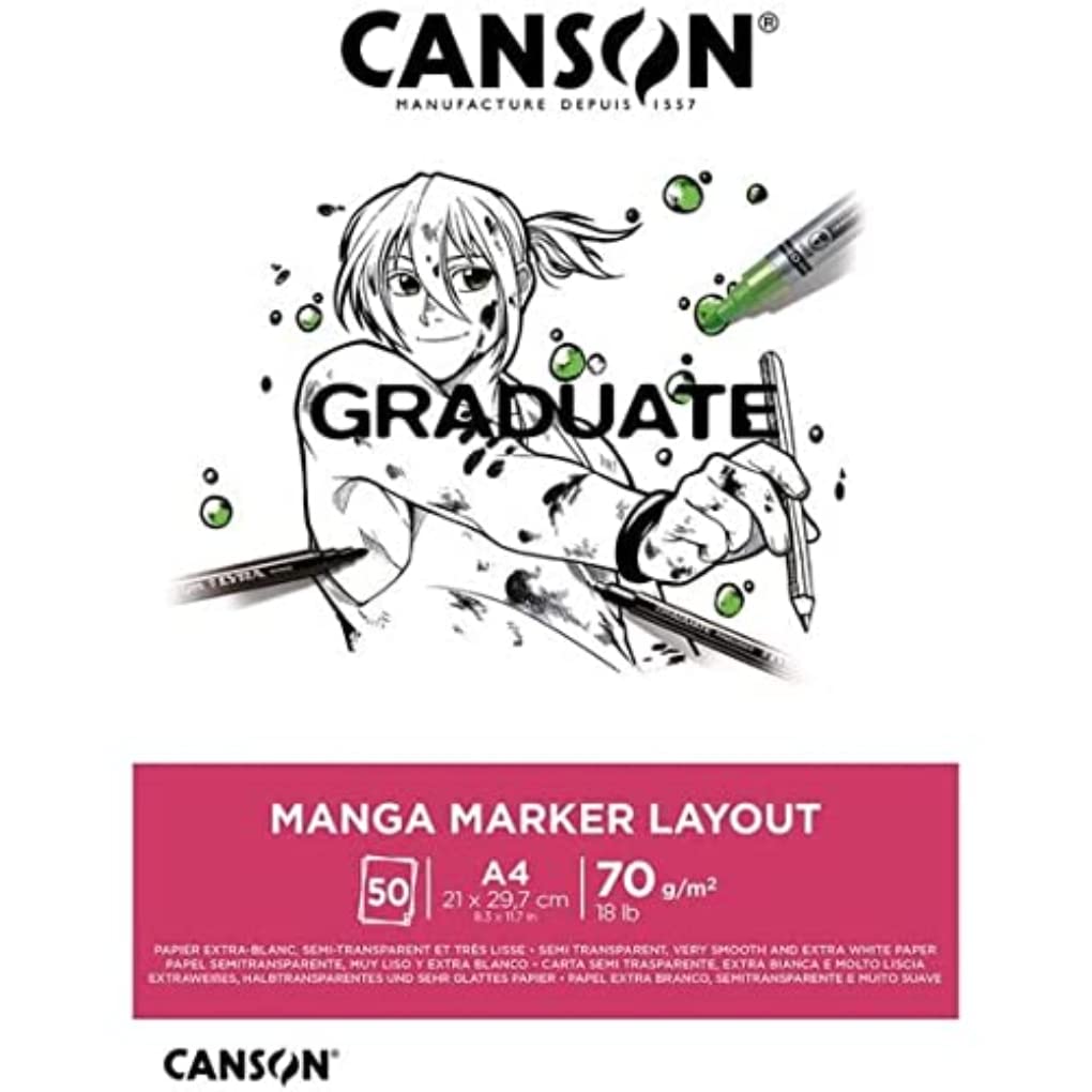 CANSON Graduate Manga Marker Paper Pad A4, 70gsm 50 Sheets, Lettering, Illustration & Drawing, for Student Artists