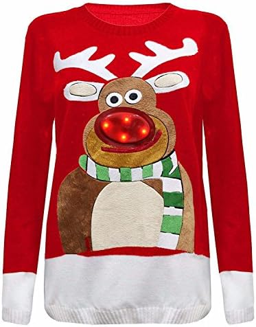 shelikesUnisex Xmas Sweater Top Rudolph Reindeer Novelty Christmas Light Up Vintage Jumper for Womens Mens