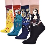 Field4U 4 Pairs Women's Famous Painting Art Printed Casual Crew Socks