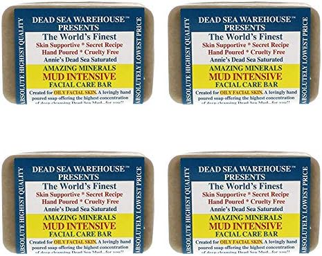 Dead Sea Warehouse – Amazing Minerals Mud Intensive Facial Care Bar – 5.2 OZ – Dead Sea Mud Soap – All Natural – Oily Skin Deep Cleanser – 4-Pack