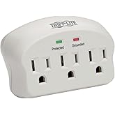 Tripp Lite 3 Outlet Portable Surge Protector Power Strip, Direct Plug In, $5,000 INSURANCE (SK3-0), Apple, Grey
