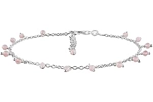 InfinityGemsArt Rose Quartz Ankle Bracelets for Women, Pink Gemstone Anklets Natural April Birthstone Silver Plated Handmade 