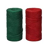 Tenn Well 3Ply Jute Twine, 328 Feet x 2 Rolls Thick Jute String Rope for Gardening, Bundling, Gifts, Decoration, DIY Crafts (Green, Red)