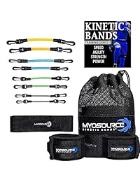 Bandas cinéticas de resistencia para piernas. Vídeos de entrenamiento digital de velocidad y agilidad, guías de entrenamiento. 3 opciones (BEG, INT, ADV) específicamente diseñadas para obtener los máximos resultados. Correa elástica extra.