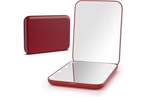 Kintion Pocket Mirror, 1X/3X Magnification LED Compact Travel Makeup Mirror with Light for Purse, 2-Sided, Portable, Folding, Handheld, Small Lighted Mirror for Gift, Wine Red