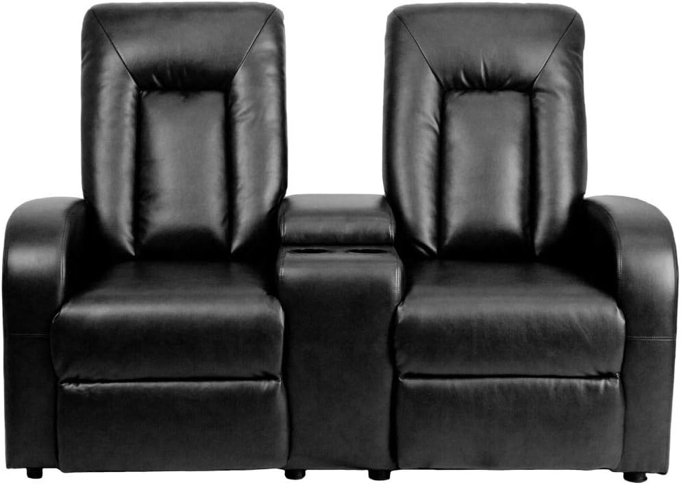Flash Furniture Eclipse Series 2-Seat Reclining Black LeatherSoft Theater Seating Unit with Cup Holders: Furniture & Decor