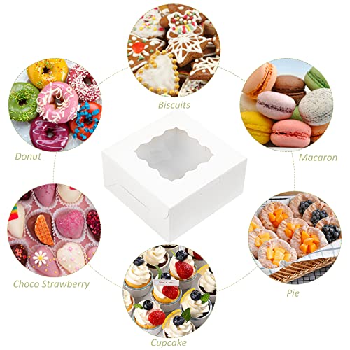 30 Pack 6x6x3 Inch White Bakery Boxes With Window - Cake & Pastry Display Boxes
