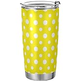 Yasala Tumbler Yellow Polka Dot Insulated Coffee Cup Beverage Container Travel Mug with Straw and Lid Double Wall Stainless Steel 20oz BPA-Free for Sport, Back to School