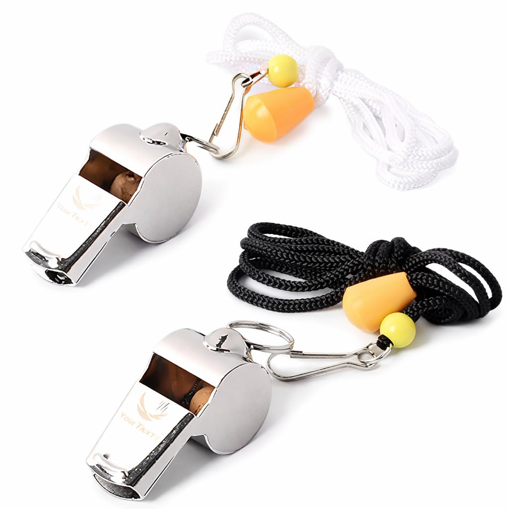 Runtasty [Voted #1 Whistles] Premium Metal Whistle Pack of 2 with Breakaway Black & White Lanyard Ideal for Teacher, Football/Basketball/Soccer Coach, Sports, Safety, Emergency or Protection!