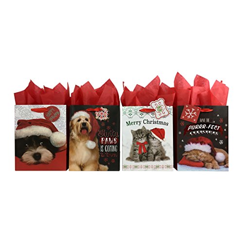 UPC 613165308562, Set of Christmas Dog and Cats Gift Bags and Tissue Paper (4 Bags + Tissue Paper, Pups and Kittens)