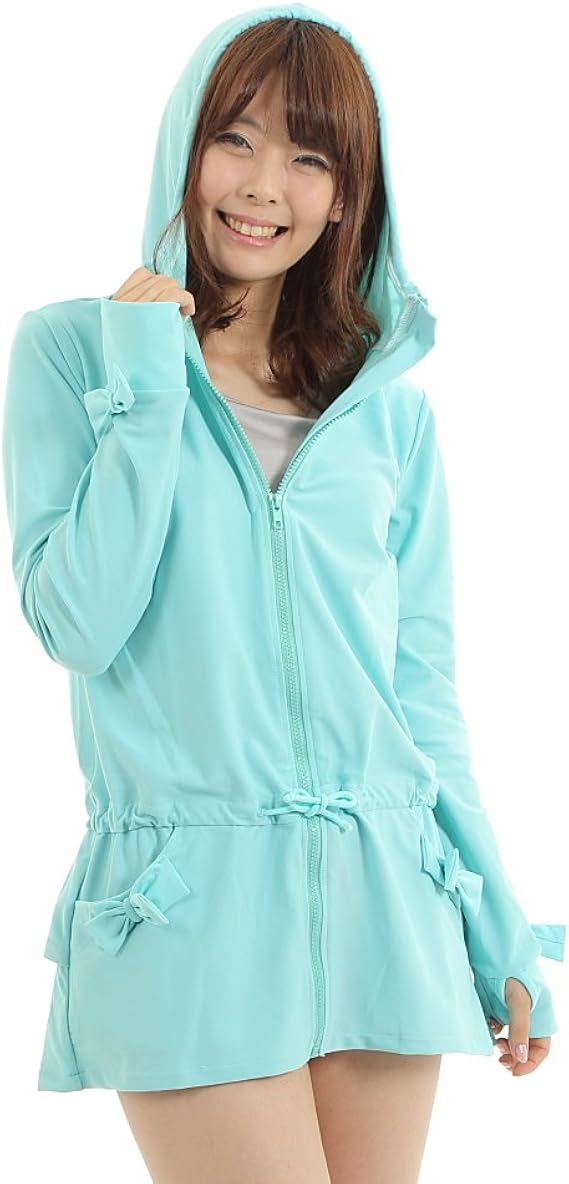 Amazon Hana World ハナ ワールド ラッシュガード ラッシュパーカー Uvカット 可愛い リボン付き パーカー レディース 水着 海 プール 4つのリボン Ribbon ブルー ｓサイズ トレーナー パーカー 通販