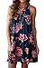 MITILLY Women's Halter Neck Boho Floral Print Chiffon Casual Sleeveless Short Dress Large Dark Blue