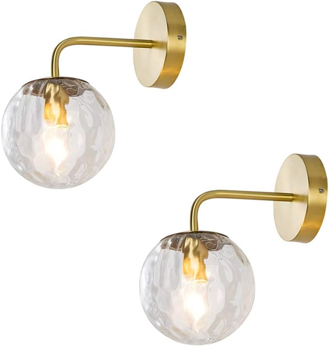 FACYM Paquete De 2 Lámpara De Pared De Noche Dorada, Vidrio Redondo