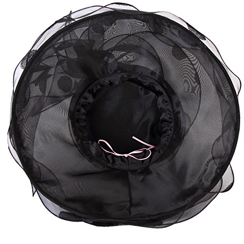 June's Young Women Race Hats Organza Hat with Ruffles Feathers Black Polka Dot