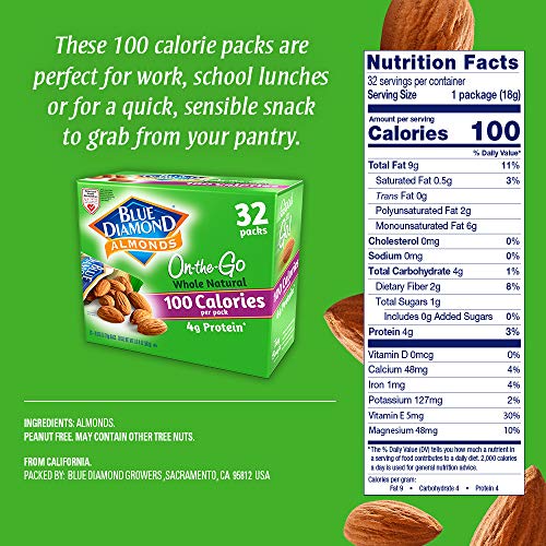 Blue Diamond Almonds Whole Natural Raw Snack Nuts, 100 Calorie Travel Bags, 32 count - Image 6