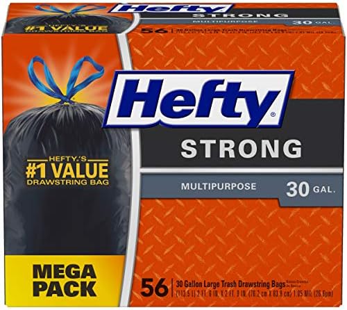 Hefty Strong Multipurpose Large Black Trash Bags, 30 gallon, 56 Count