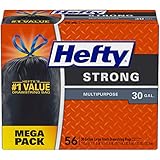 Hefty Strong Multipurpose Large Black Trash Bags, 30 Gallon, 56 Count