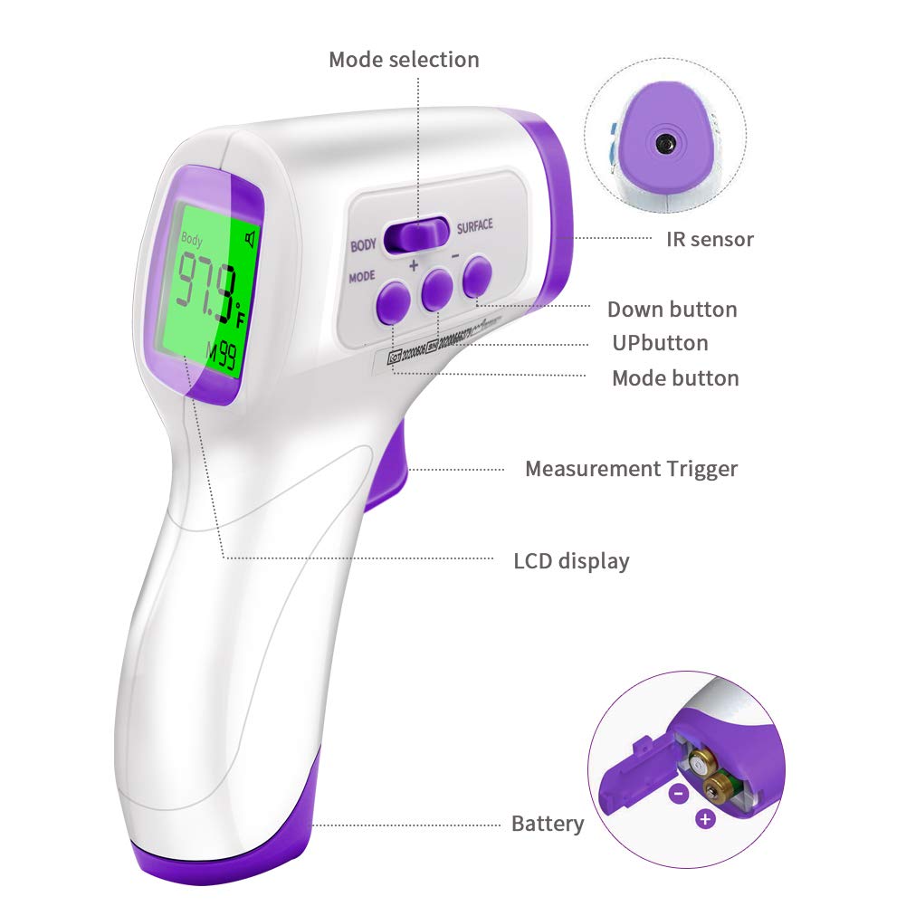 Forehead Thermometer for Adults, Digital Non Contact Infrared Thermometer for Kids, Baby with Instant Accurate Reading , Fever Alarm: Industrial & Scientific