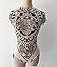 Fashion Women Boho Floral Short Sleeves Mesh Jumpsuit Leotard Stretch Bodysuit (M)