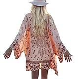 Akery Women's Beach Cover Up Tunic Chiffon Geometry Print Kimono Cardigan