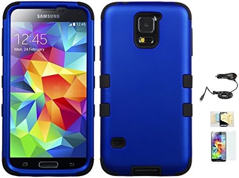 Galaxy S5 Case ,(Blue+Black), Hybrid Hard Soft Durable Bumper Armor Back Cover for Samsung Galaxy S5, Included Momiji® (Screen Protector, Cleaning Cloth, Car Charger), Samsung Galaxy S5 Case