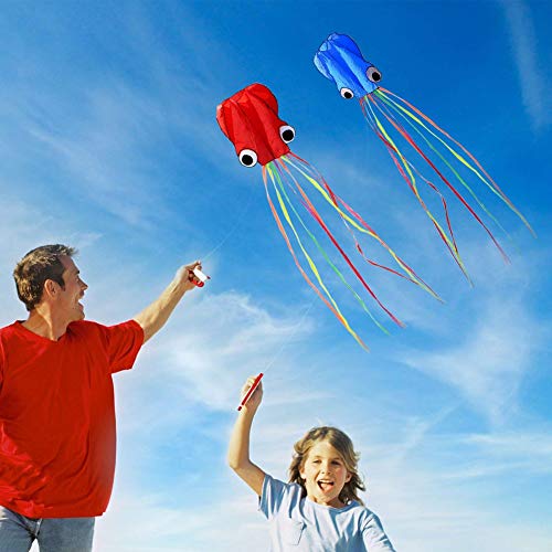 Set Of 4 Large 157.5" High Cartoon Big Round Eyes Octopus Kites With Colorful Ribbon and Kite Board With 98.4 Foot String For Kids Toy Enjoy Parent-child Time Beach Park Outdoor - Thumbnail 4