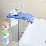 Yanksmart Water Power No Battery 3 Color LED Waterfall Faucet Bathroom Single Handle Basin Mixer Tap . Chrome 96s