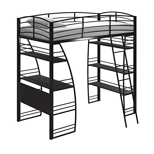 DHP Studio Loft Bunk Bed Over Desk and Bookcase with Metal Frame, Black, Twin - Thumbnail 2
