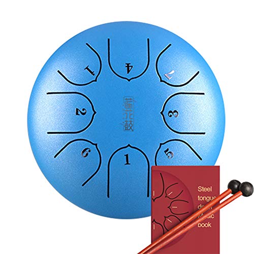 Steel Tongue Drum, 6 Inch 8 Notes Percussions with Mallets, Professional G Tune Tank Music Education Carry Instrument, Hand Pan Mini(Blue) - Thumbnail 4
