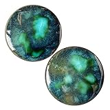 Pair - Peacock Green Glass Essential Oil Ear Plugs Organic Handmade Ceramic Double-Flared Body Jewelry