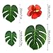 EOOUT 96pcs Hawaiian Party Decorations - 48Pcs Tropical Artificial Palm Leaves（3 Sizes） and 48Pcs Hawaiian Luau Flowers with 48Pcs Double Sided Dots of Glue
