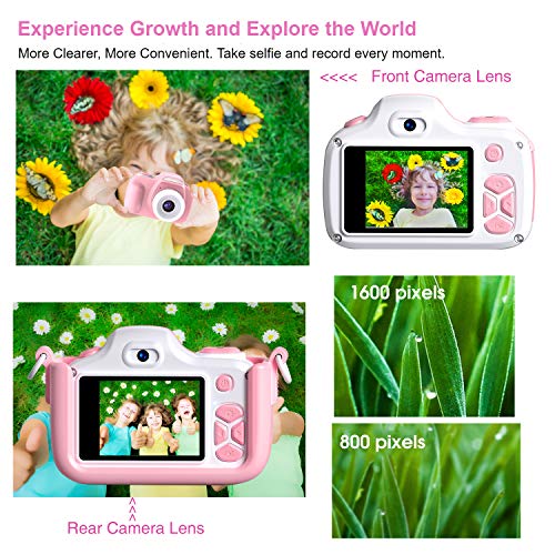 ShinePick Kids Camera, Kids Digital Camera 16MP HD 2.0 Inch Screen Selfie Video Camera with Cartoon Silicone Case & Micro SD Card for Kids(Pink)