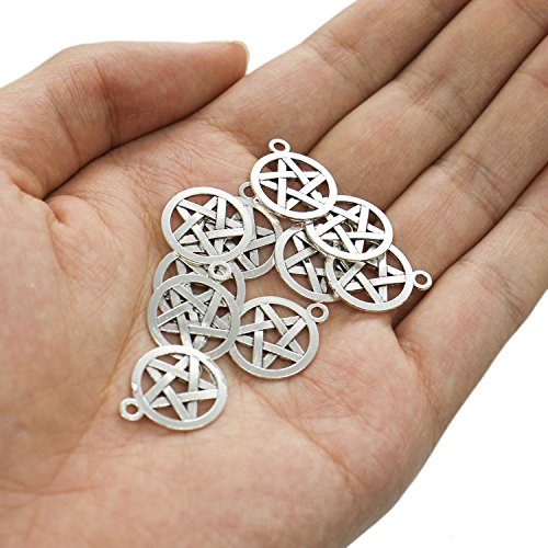 HUELE 100 Silver Tone Pentagram Charms Pendants (20x16mm) - Thumbnail 2