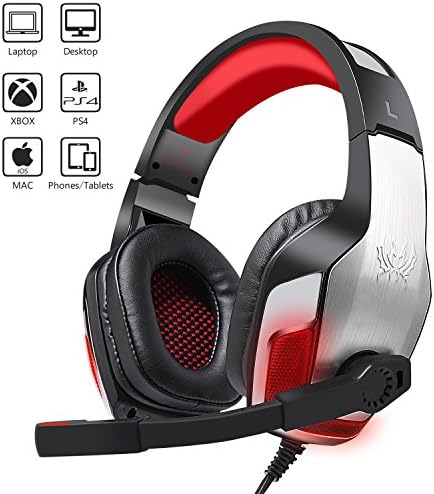 Gaming Headset for PS4, Over Ear Gaming Headphones with Mic LED Lights Stereo Surround Noise Cancelling Volume Control Wired Computer Headset with Microphone for PS4, PC, Xbox, Nintendo Switch (A20)