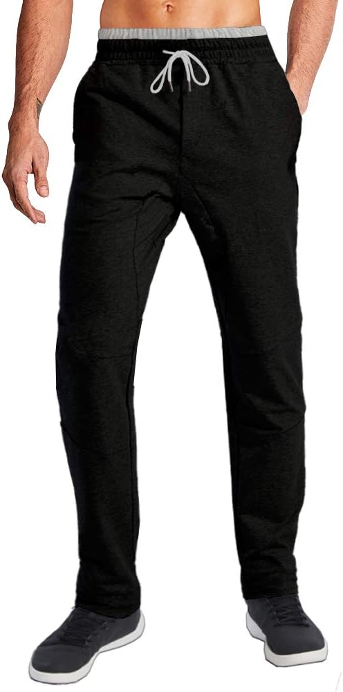 Wohthops Men's Lightweight Sweatpants Workout Running Pants Open Bottom Drawstring Elastic Waist Pants with Zipper Pockets