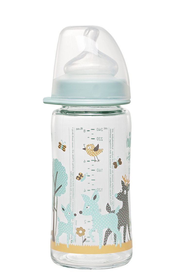 nip Weithalsflasche mit Anti-Kolik Sauger: Baby Trinkflasche mit ACTIFLEX- System, Made in Germany, BPA-Frei, Glass, Einheitsgröße, Saugloch M-mittlerer Trinkfluss, 240 ml, Boy
