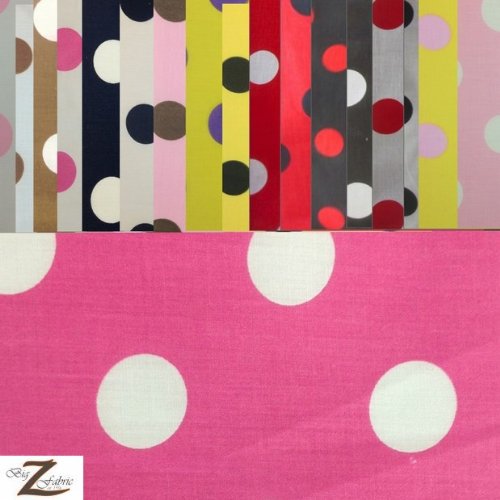 60-Inch Wide Polka Dot Poly Cotton Fabric By The Yard, White Dot On Red Fabric